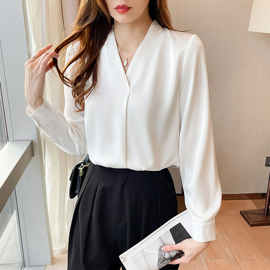 Abril French Satin Top Women's Thin Design Shirt